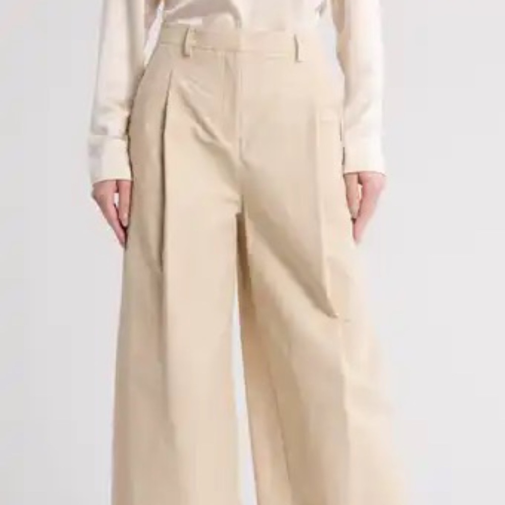 High-Waist Wide Leg Pleated Pants in Light Beige